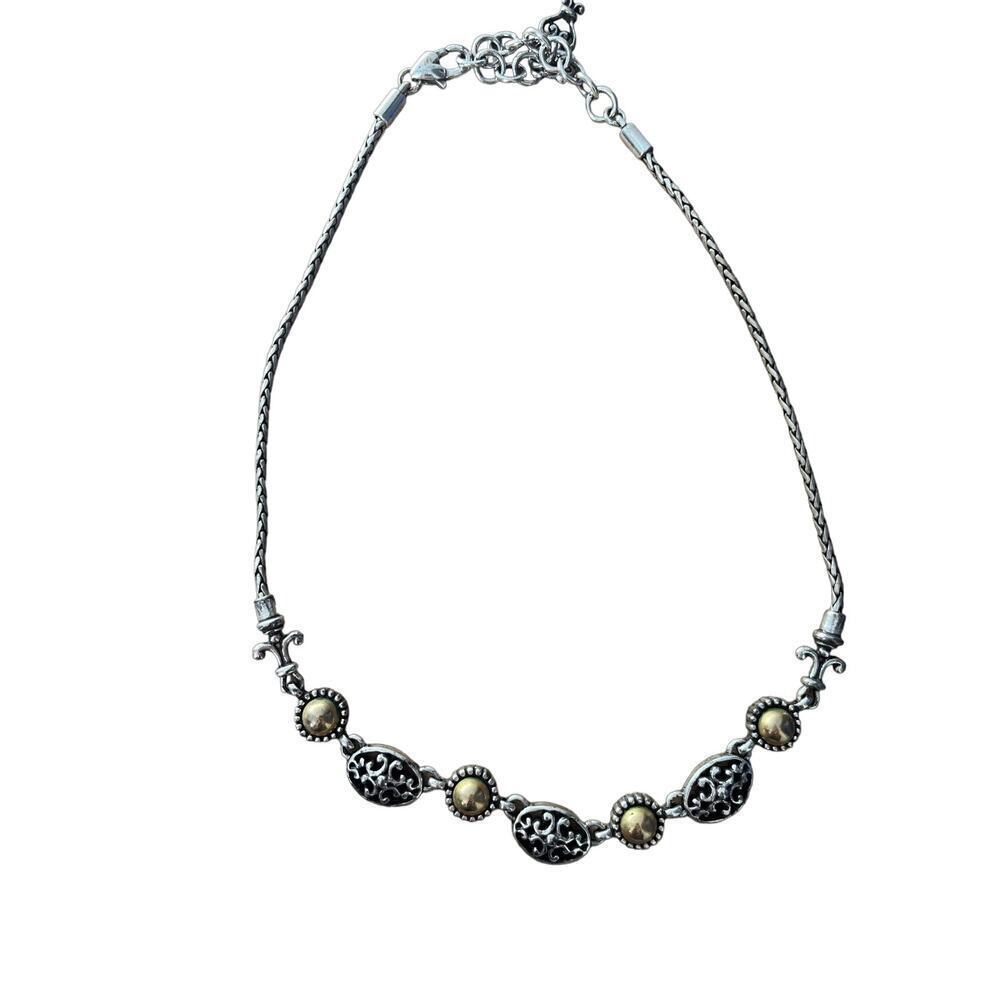 Brighton BARCELONA Silver Cut-Out Scrolled Oval Brushed Links Necklace